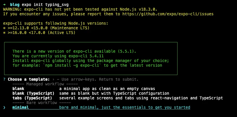 Iniciando no React Native com Expo: Selecionando template