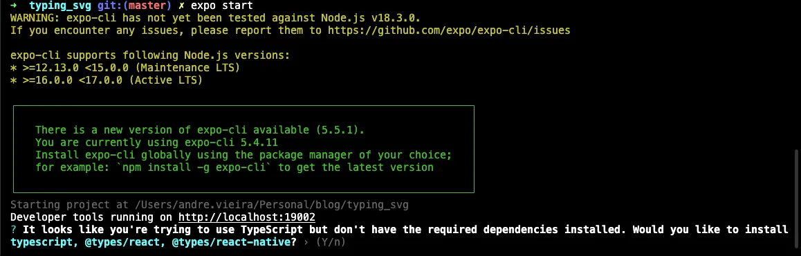 Iniciando no React Native com Expo: Confirmação de instalação de dependências ao criar o projeto react native